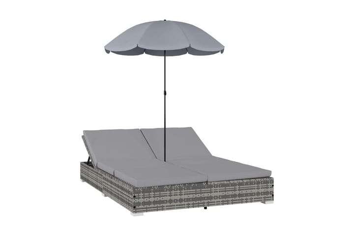 Solsäng med parasoll konstrotting grå - Grå - Utemöbler - Utestolar & fåtöljer - Solsängar & solvagnar