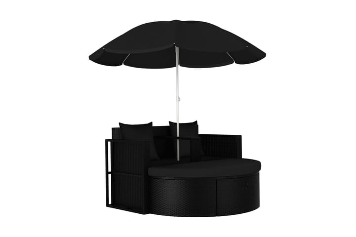 Solsäng med parasoll konstrotting svart - Svart - Utemöbler - Utestolar & fåtöljer - Solsängar & solvagnar