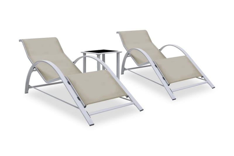 Solsängar 2 st med bord aluminium gräddvit - Kräm - Utemöbler - Utestolar & fåtöljer - Solsängar & solvagnar
