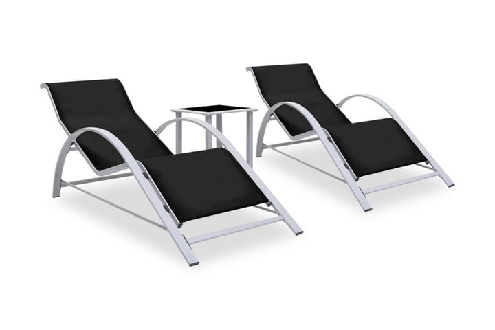 Solsängar 2 st med bord aluminium svart - Svart - Utemöbler - Utestolar & fåtöljer - Solsängar & solvagnar