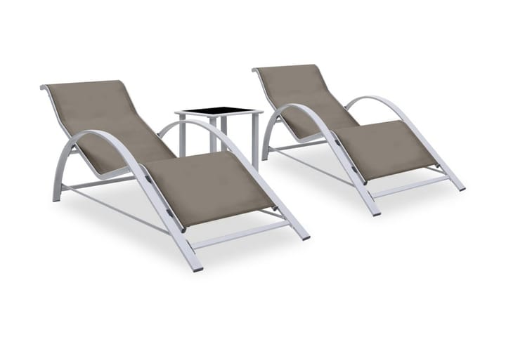Solsängar 2 st med bord aluminium taupe - Brun - Utemöbler - Utestolar & fåtöljer - Solsängar & solvagnar