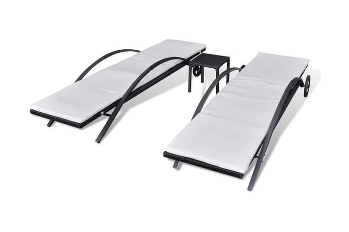 Solsängar med bord konstrotting svart - Svart - Utemöbler - Utestolar & fåtöljer - Solsängar & solvagnar