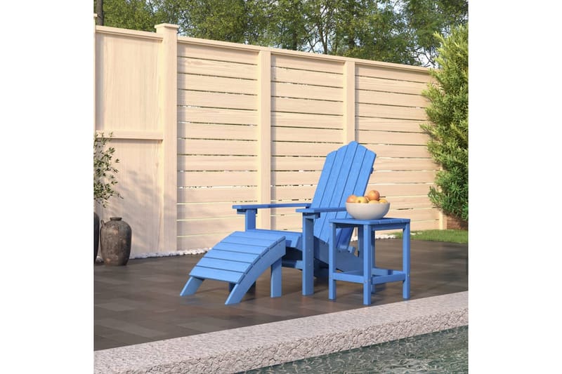 Däckstol för trädgården med pall och bord HDPE aquablå - Blå - Utemöbler - Utestolar & fåtöljer - Solstol - Däckstol