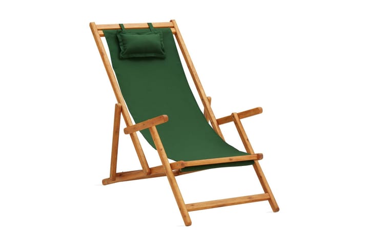 Hopfällbar strandstol massivt eukalyptusträ och tyg grön - Grön - Utemöbler - Utestolar & fåtöljer - Solstol