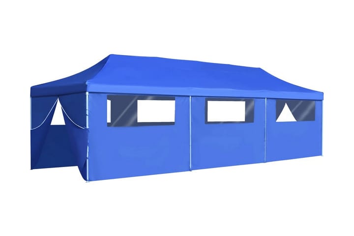 Pop-Up hopfällbart partytält med 8 sidoväggar blå 3x9 m