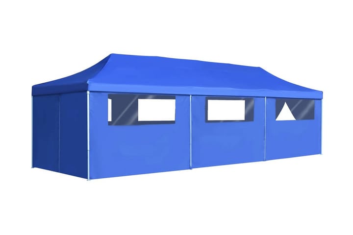 Pop-Up hopfällbart partytält med 8 sidoväggar blå 3x9 m - Blå - Utemöbler - Utomhusförvaring - Trädgårdstält & förvaringstält - Partytält